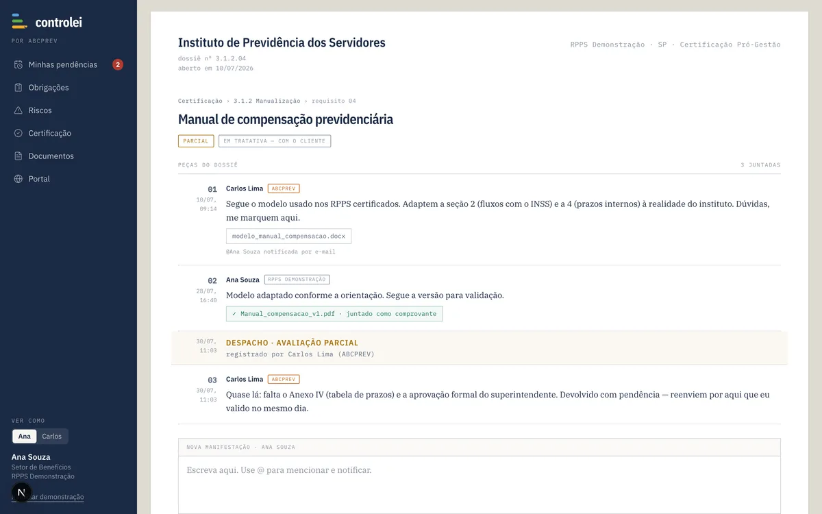 Dossiê do requisito com juntadas numeradas, anexos e despacho da avaliação